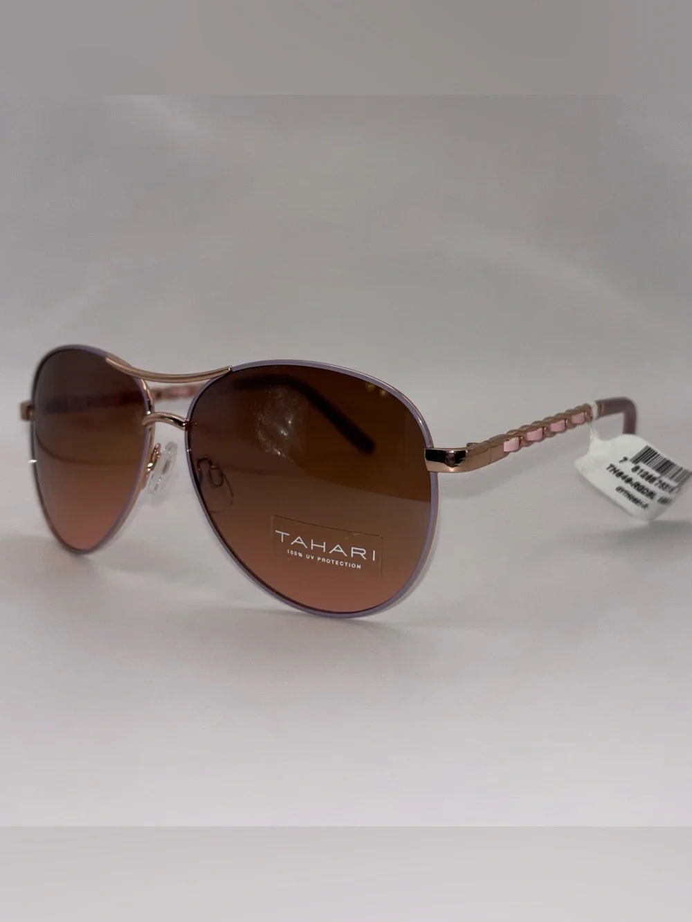 NWT Tahari Aviator Sunglasses Rose Gold Pink Chain Detail Brown Gradient